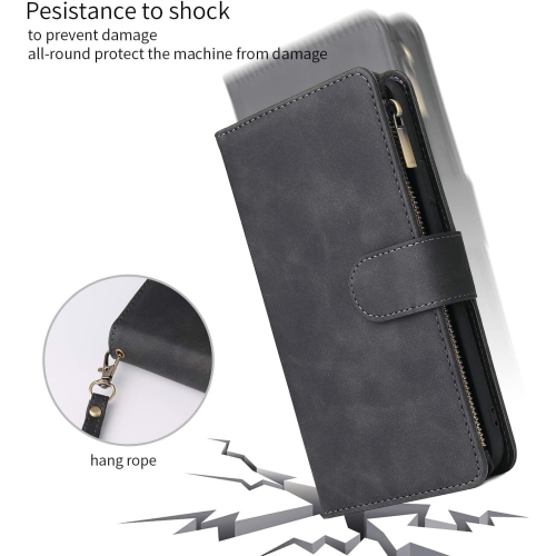 Wallet Case for Samsung Galaxy A14 5G, Zipper Pocket Premium PU Leather Card Holder Slots with Kickstand