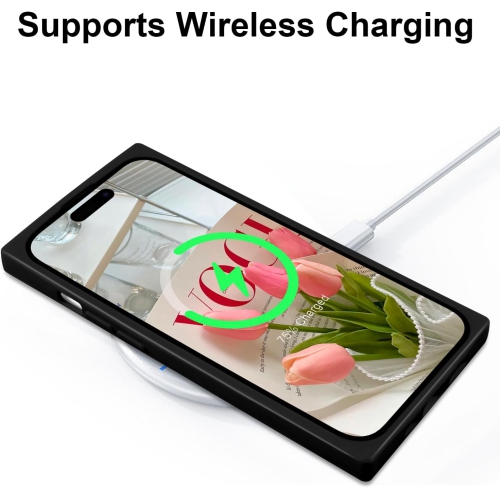 for iPhone 15 Pro Square Case for Women Soft TPU Edge - Support Wireless Charging & Full Lens Protection - Slim