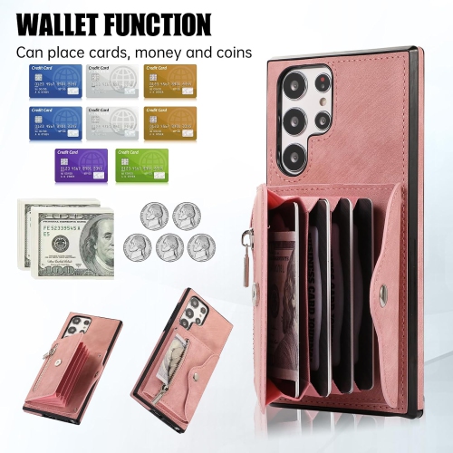 Phone Case for Samsung Galaxy S22 Ultra 5G Wallet Cover with Tempered Glass Screen Protector Wrist Crossbody Strap