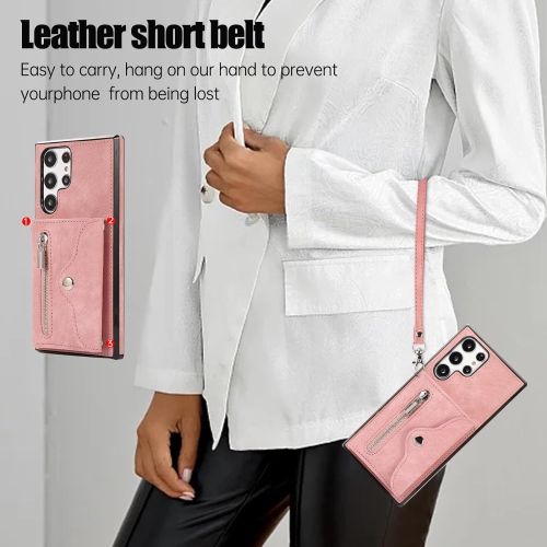 Phone Case for Samsung Galaxy S22 Ultra 5G Wallet Cover with Tempered Glass Screen Protector Wrist Crossbody Strap