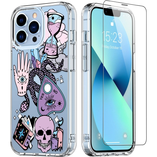 iPhone 13 Pro Max Case with Screen Protector,Clear Cover with Fashion Cute Designs for Women Girls,Slim Fit