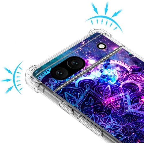 Google Pixel 7a Case,Purple Mandala Galaxy Sky Drop Protection Shockproof Case TPU Full Body Protective