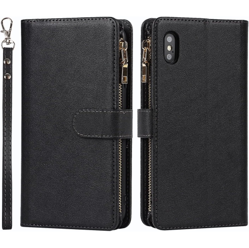 Wallet Case Compatible with iPhone Xs Max Case,[9 Card Slots] [Wrist Strap] [Stand Feature] Zipper Cash Pocket