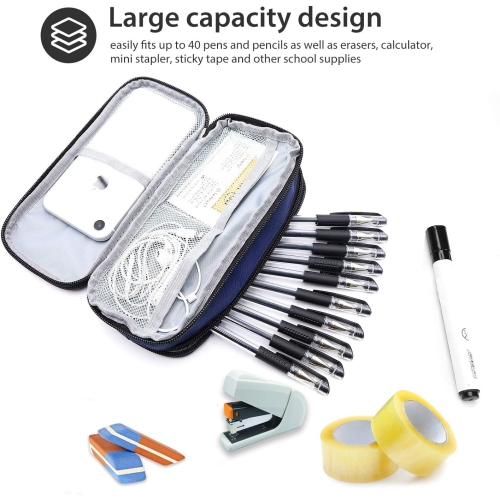 Big Capacity Pencil Case, Back to School Portable Pencil Pouch Stationery Holder Storage Organizer with Double