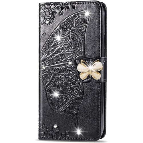 Étui pour Galaxy Note 10 plus de Samsung Diamond Bling papillon en relief Portefeuille Flip cuir pu fentes pour cartes magnétiques