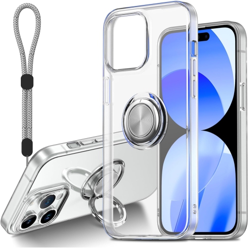 UNKNOWN  Clear Case for Iphone 15 Pro Max Case With Ring Stand, Transparent Cover With Hand Strap And Kickstand, Support