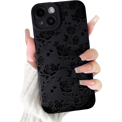 UNKNOWN  Compatible for Iphone 15 Plus Case Cute Cool Flower Floral Design for Girls Women Soft Tpu Shockproof In Black