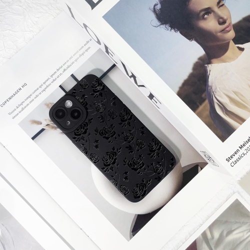 Compatible for iPhone 15 Plus Case Cute Cool Flower Floral Black Design for Girls Women Soft TPU Shockproof
