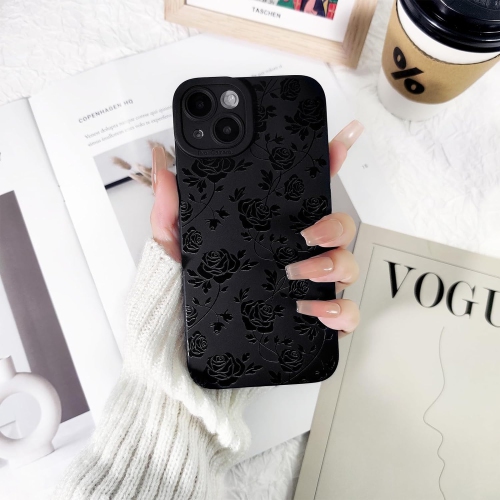 Compatible for iPhone 15 Plus Case Cute Cool Flower Floral Black Design for Girls Women Soft TPU Shockproof