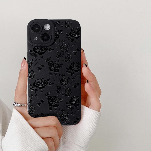 Compatible for iPhone 15 Plus Case Cute Cool Flower Floral Black Design for Girls Women Soft TPU Shockproof