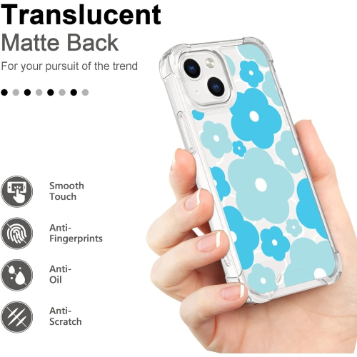for iPhone 13 Mini Case Cute Kawaii Blue Flower Floral Aesthetic Clear Phone Case for Girls Preppy Women - 5.4