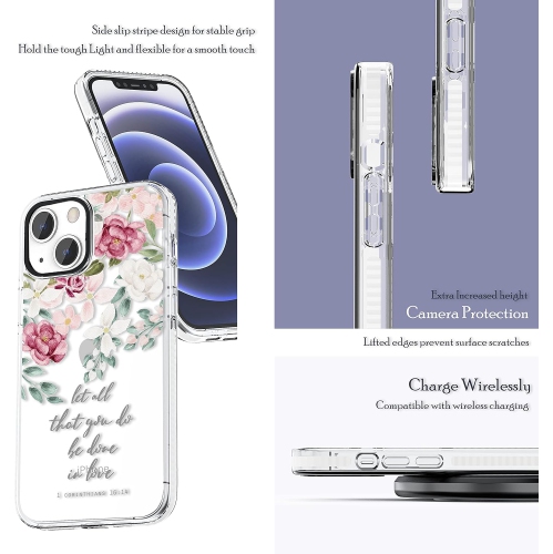 Clear Case Compatible with iPhone 13,Girls Women Roses Inspirational Scripture Bible Verses Christian Quotes