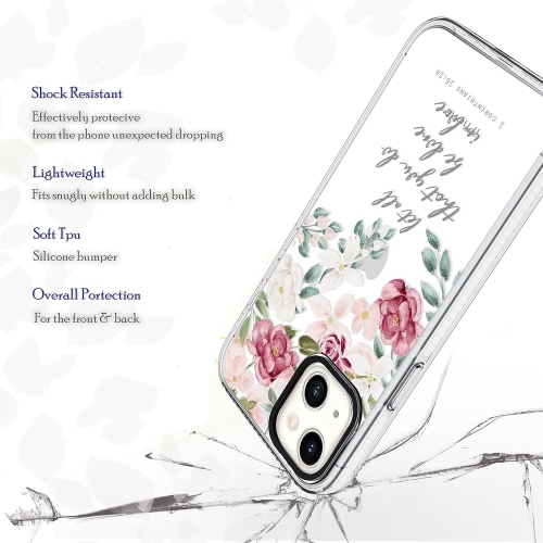 Clear Case Compatible with iPhone 13,Girls Women Roses Inspirational Scripture Bible Verses Christian Quotes