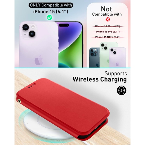 iPhone 15 Case Wallet, Slim PU Leather iPhone 15 Phone case【Card Holder】【Kickstand】【RFID Blocking】【TPU Inner