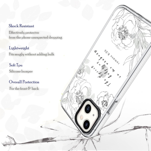 Clear Case Compatible with iPhone 13,Girls Women Liney Roses Inspirational Scripture Bible Verses Christian