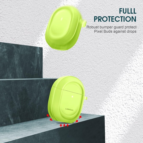 Case Cover for Google Pixel Buds Pro 2022, Rugged Shield Protective Skin [Front LED Visible], Lime Green Glow