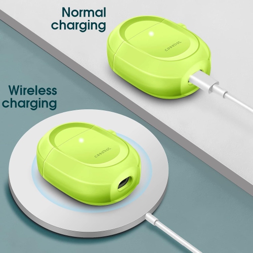 Case Cover for Google Pixel Buds Pro 2022, Rugged Shield Protective Skin [Front LED Visible], Lime Green Glow