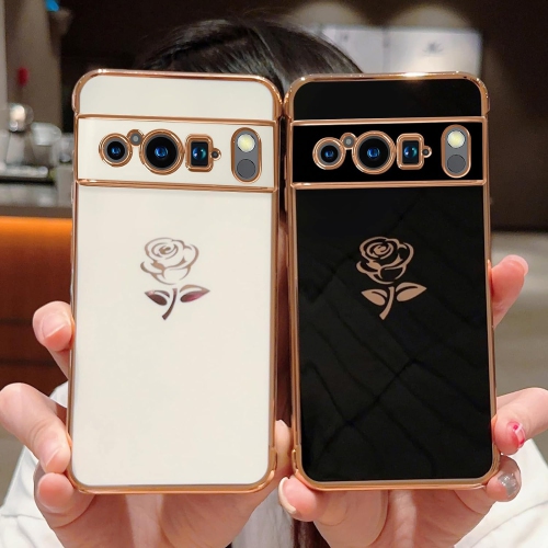 Compatible with Google Pixel 8 Pro Case Cute Rose Flower Phone Case for Women Luxury Plating Full Camera Lens