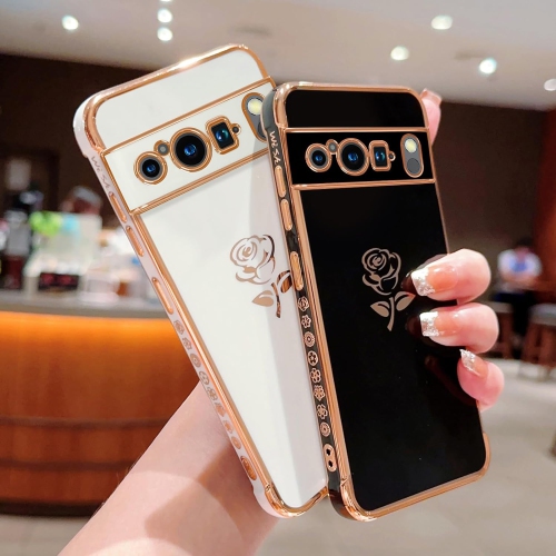 Compatible with Google Pixel 8 Pro Case Cute Rose Flower Phone Case for Women Luxury Plating Full Camera Lens