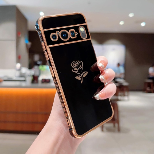 Compatible with Google Pixel 8 Pro Case Cute Rose Flower Phone Case for Women Luxury Plating Full Camera Lens