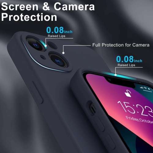 Compatible avec l'étui pour iPhone 13 avec protecteur d'écran - silicone souple soyeux - couvercle amélioré pour appareil photo - chute 16 pi