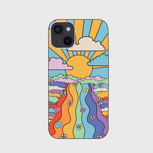 iPhone – Étui 13, Hippie rétro motif de trippy arc-en-ciel psychédélique, style panoramique, TPU souple