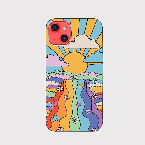 iPhone – Étui 13, Hippie rétro motif de trippy arc-en-ciel psychédélique, style panoramique, TPU souple