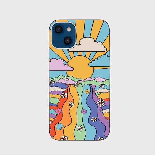 iPhone – Étui 13, Hippie rétro motif de trippy arc-en-ciel psychédélique, style panoramique, TPU souple