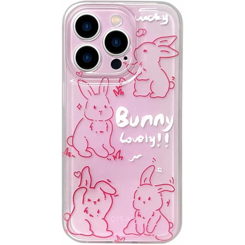 Pink Bunny Phone Case for iPhone 12 Pro Max, Pink Clear Cute 3D Korea Lovely Line Rabbit Cartoon Case for Women