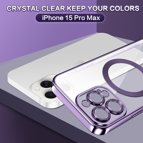 for iPhone 15 Pro Max Case Compatible with MagSafe Clear Transparent iPhone 15 Pro Max Case Plating Edge Slim