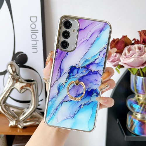 for Samsung Galaxy A14 5G Case with Ring Holder Kickstand Hybrid Silver TPU Bumper with Hard Back Floral