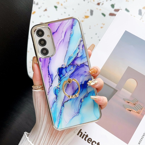 for Samsung Galaxy A14 5G Case with Ring Holder Kickstand Hybrid Silver TPU Bumper with Hard Back Floral