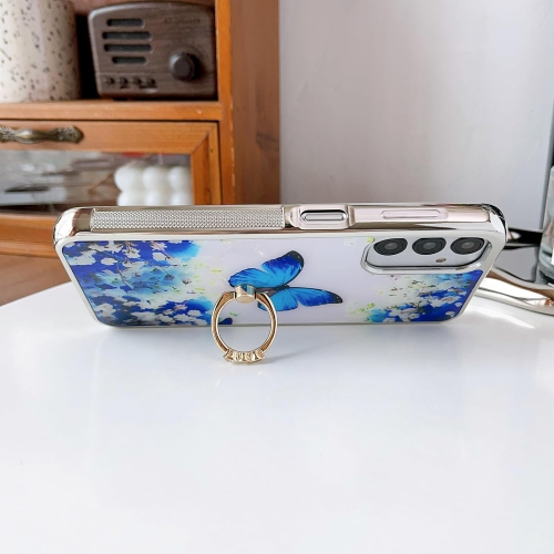 for Samsung Galaxy A14 5G Case with Ring Holder Kickstand Hybrid Silver TPU Bumper with Hard Back Floral