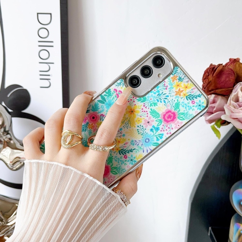 for Samsung Galaxy A14 5G Case with Ring Holder Kickstand Hybrid Silver TPU Bumper with Hard Back Floral