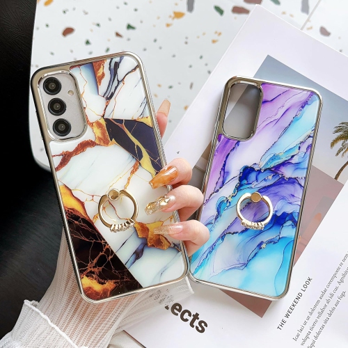 for Samsung Galaxy A14 5G Case with Ring Holder Kickstand Hybrid Silver TPU Bumper with Hard Back Floral