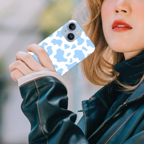 - iPhone 14 Case, iPhone 14 Hard Case [6.1"] - Cow Skin Blue Pattern Design Printed Slim Plastic Hard Snap