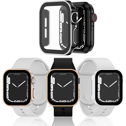 Hard PC Case Compatible with Apple Watch 45mm 44mm 41mm 40mm Series 8/7/6/5/4/SE with Tempered Glass Screen