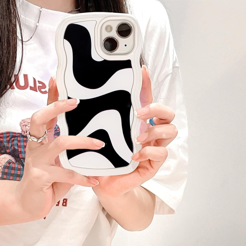 Compatible for iPhone 13/ iPhone 14 Case Cute Curly Wave Frame Shape Shockproof Soft TPU 2 in 1 Art Wavy