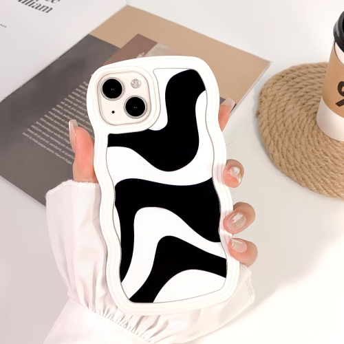 Compatible for iPhone 13/ iPhone 14 Case Cute Curly Wave Frame Shape Shockproof Soft TPU 2 in 1 Art Wavy