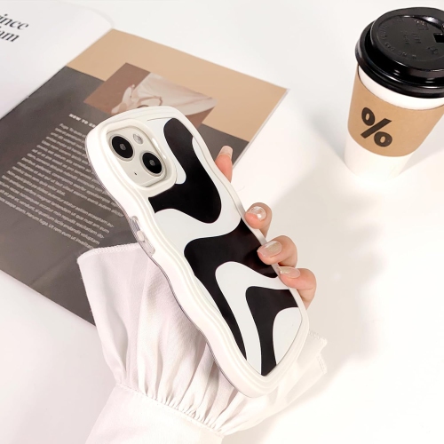 Compatible for iPhone 13/ iPhone 14 Case Cute Curly Wave Frame Shape Shockproof Soft TPU 2 in 1 Art Wavy