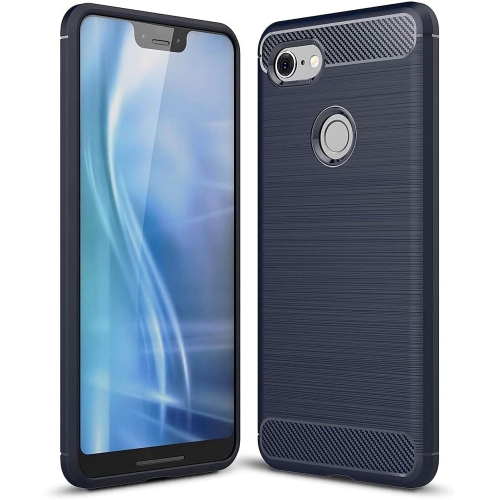 Image 1 de 5.. [Fibre de carbone] Étui pour Pixel 3 de Google, durable [absorption des chocs] Étui mince en TPUR mat léger (bleu marine