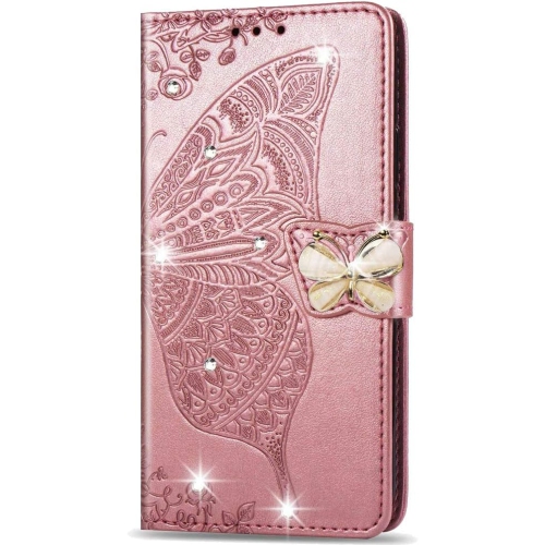 Samsung Galaxy A20 Case Bling Diamond Butterfly Embossed Wallet Flip PU Leather Magnetic Card Slots