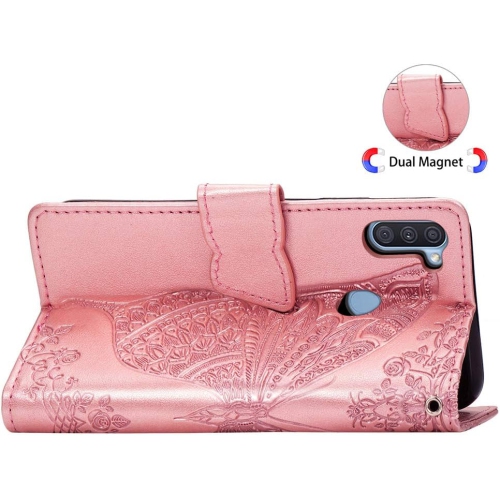 Samsung Galaxy A20 Case Bling Diamond Butterfly Embossed Wallet Flip PU Leather Magnetic Card Slots