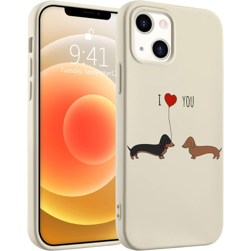 UNKNOWN  Couple Dog Phone Case for Iphone 13, White Animal Liquid Silicone Dachshund Dog Pattern Cases, Cartoon Soft Gel