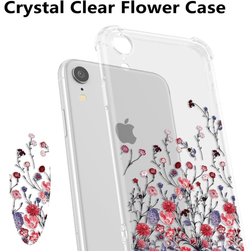 Flower Case for iPhone XR 6.1-inch,Clear Floral Case Slim Cute Cover for Girls Women,Transparent Soft TPU