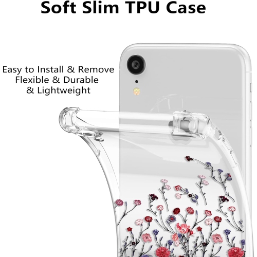 Flower Case for iPhone XR 6.1-inch,Clear Floral Case Slim Cute Cover for Girls Women,Transparent Soft TPU