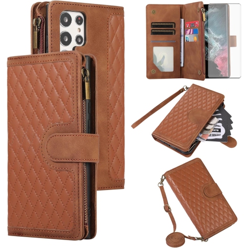 Phone Case for Samsung Galaxy S22 Ultra 5G Wallet Cover With Tempered Glass Screen Protector and Crossbody