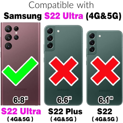 Phone Case for Samsung Galaxy S22 Ultra 5G Wallet Cover With Tempered Glass Screen Protector and Crossbody