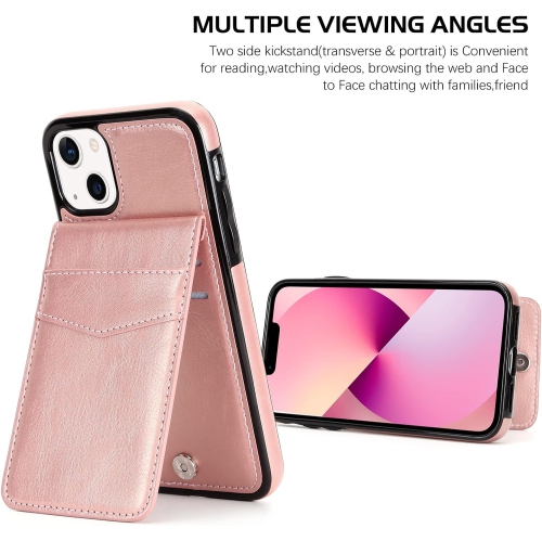 Étui-portefeuille 13 de iPhone avec fentes pour cartes; béquille en cuir de polyuréthane; verrou magnétique; léger et durable; antichoc