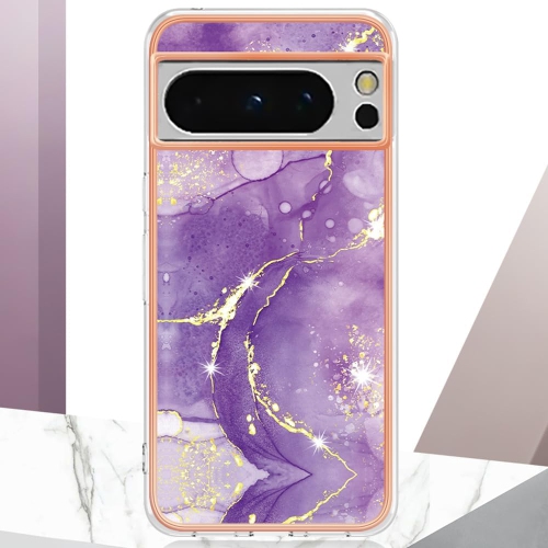 Slim Fit Phone Case for Google Pixel 8 Pro,Shiny IMD Marble Pattern Fashion Case for Girls, Camera Lens